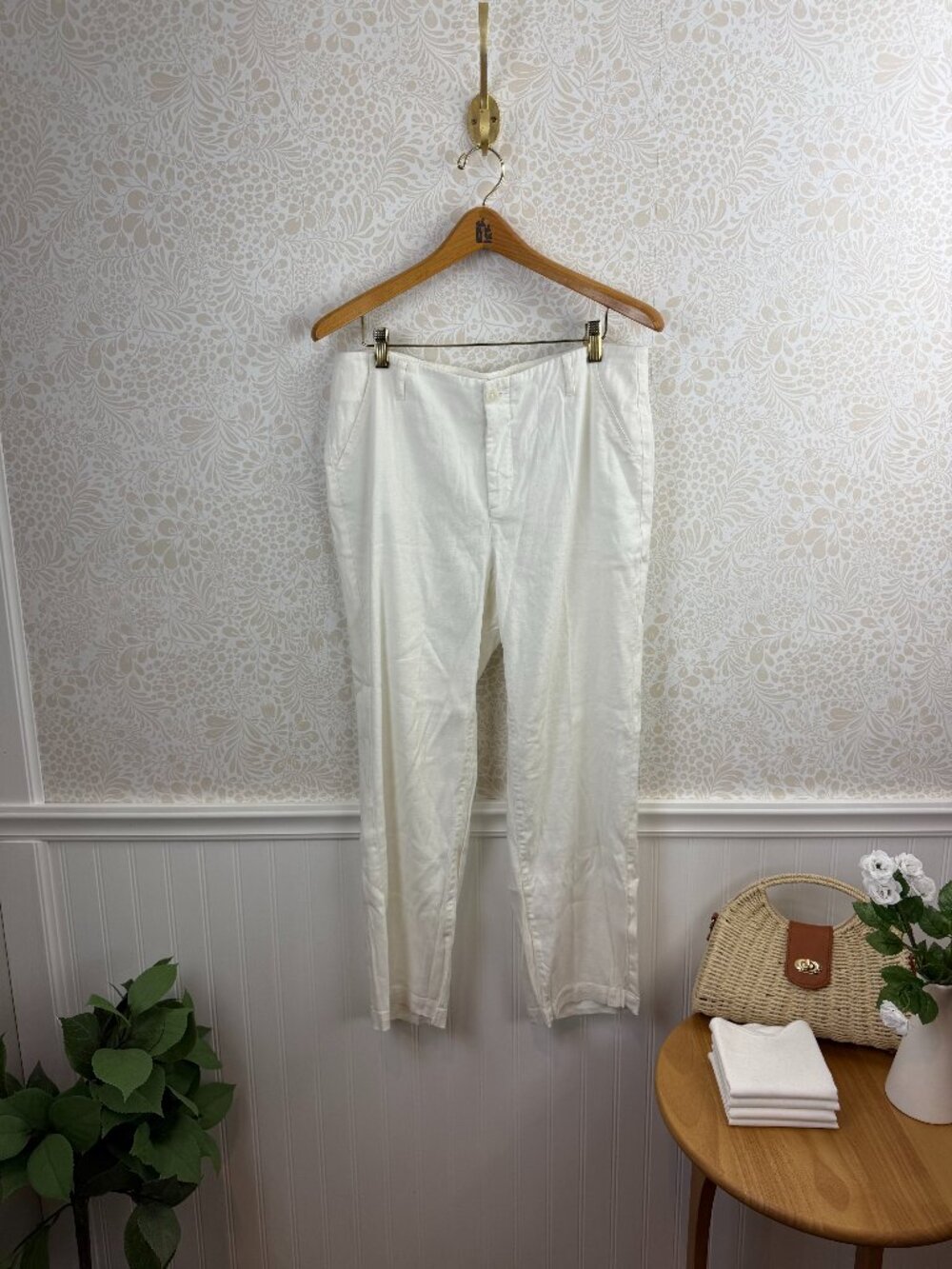 NYDJ White Linen Blend Straight-Leg Lightweight Pants - Size - 10